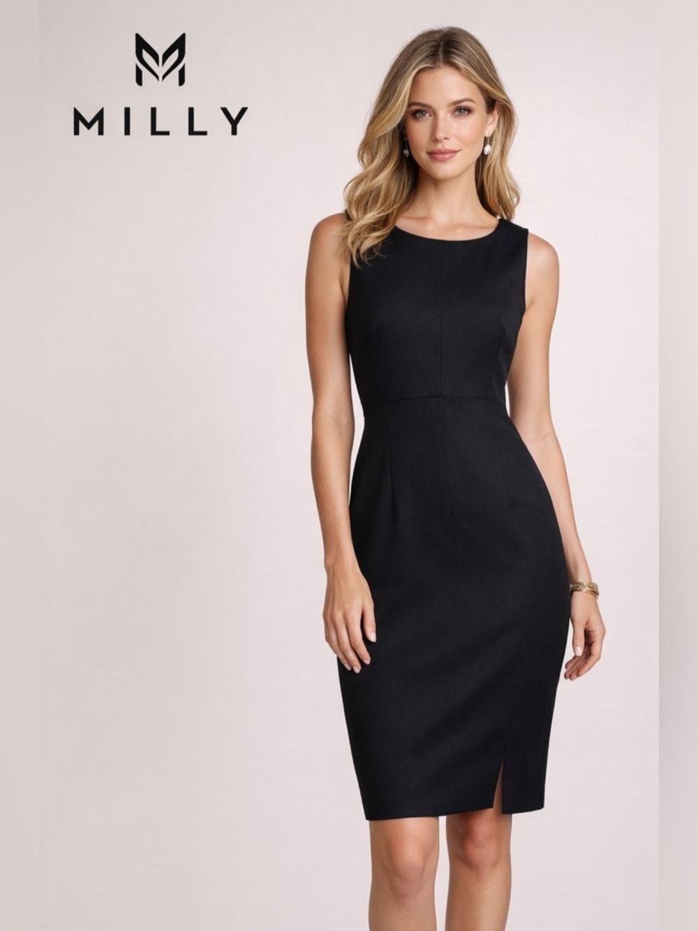 Milly Sleeveless Virgin Wool Blend Sheath Dress Size 6 Side Zip Hem Detail